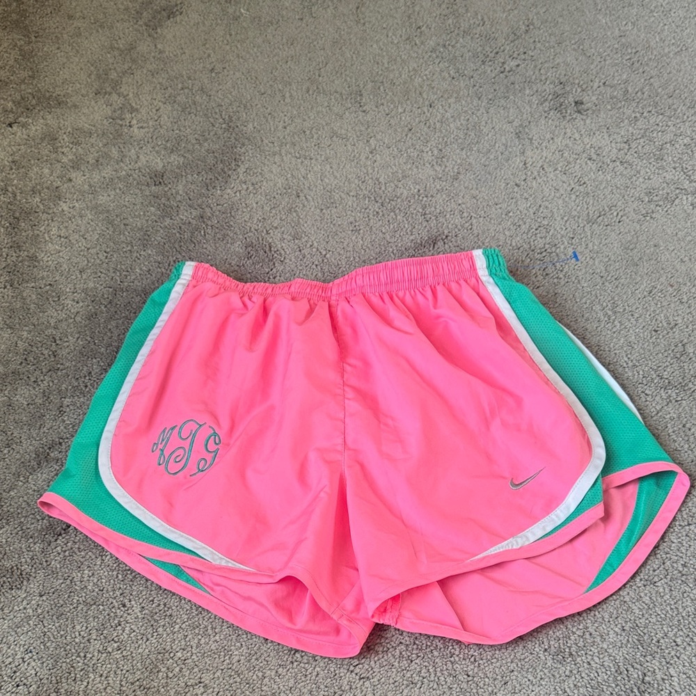 Nike Dri Fit Pink Green Tempo Shorts SIZE XS Running Athletic Monogram Logo